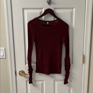 Free People Burgundy Long Sleeve Top